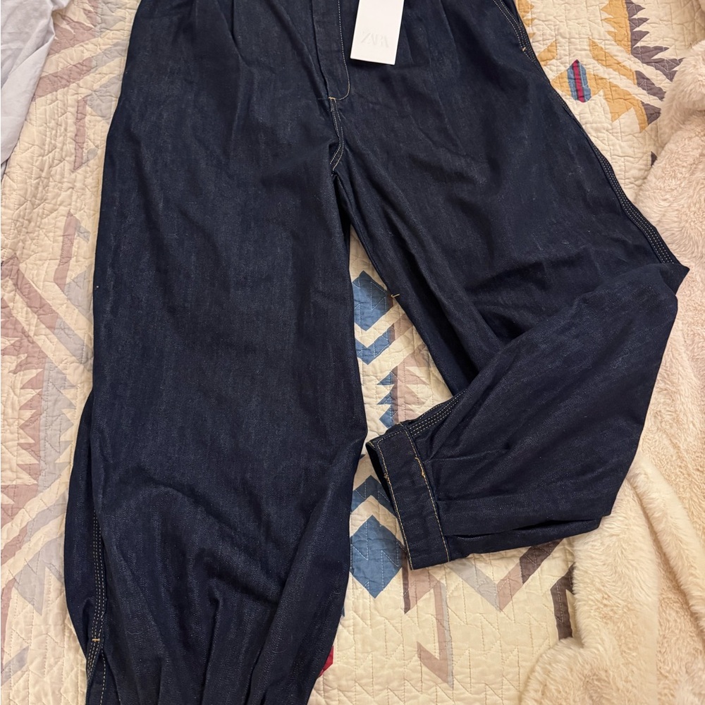Zara High Rise Wide Leg Jeans in Dark Indigo